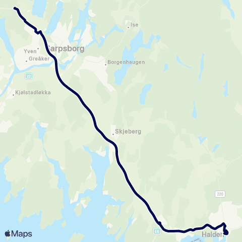 Østfold kollektivtrafikk Halden - SØ Kalnes map