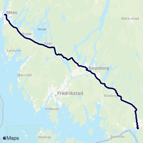 Østfold kollektivtrafikk Moss-Sarpsborg-Halden map