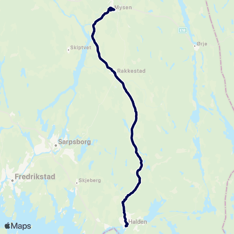 Østfold kollektivtrafikk Mysen-Rakkestad-Halden map