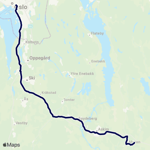 Østfold kollektivtrafikk Timekspress linje 9 map