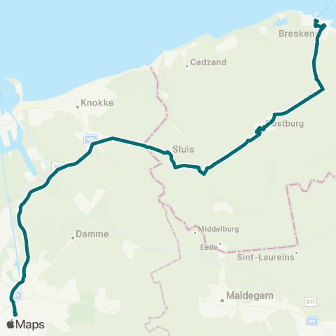 Connexxion Brugge - Breskens map