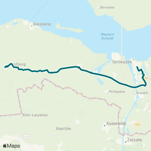 Connexxion Oostburg - Terneuzen map