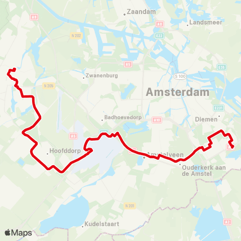 R-net Haarlem Station - Amsterdam Bijlmer ArenA map