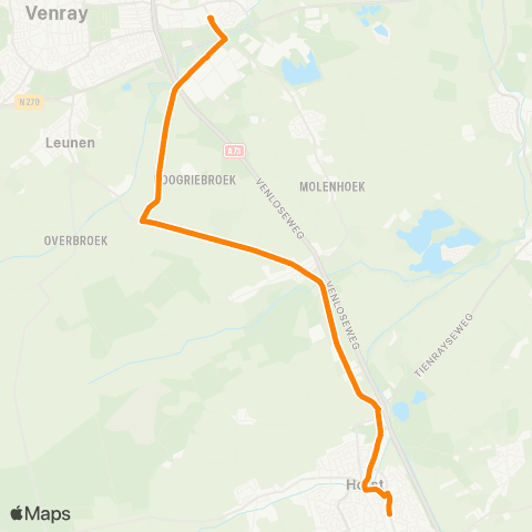 Arriva Venray via Castenray - Horst map