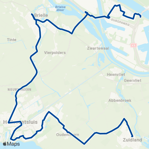 EBS Rozenburg via Hellevoetsluis - Zuidland map