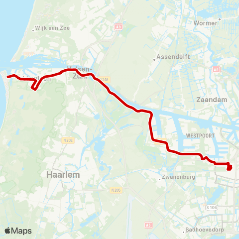 Connexxion IJmuiden aan Zee - Amsterdam Sloterdijk map