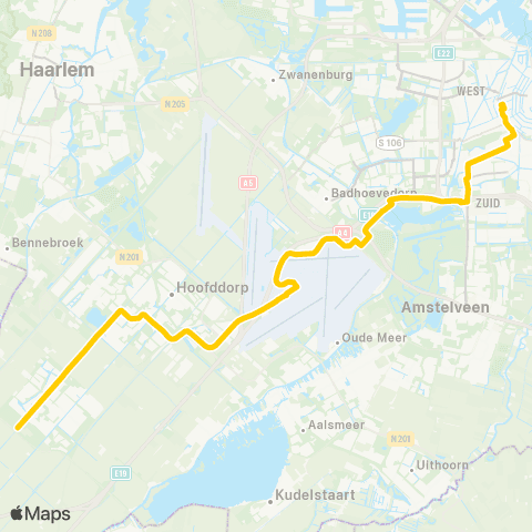 Connexxion Nieuw-Vennep P+R Getsew - Amsterdam Elandsgracht map