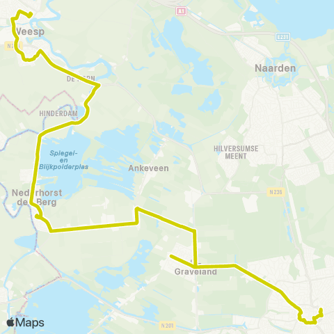 Transdev Weesp - Hilversum via Nederhorst den Berg map