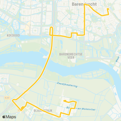 Transdev Heinenoord Witte Boerderij - Barendrecht Station map