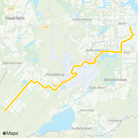 Connexxion Nieuw-Vennep P+R Getsew - Amsterdam Elandsgracht map