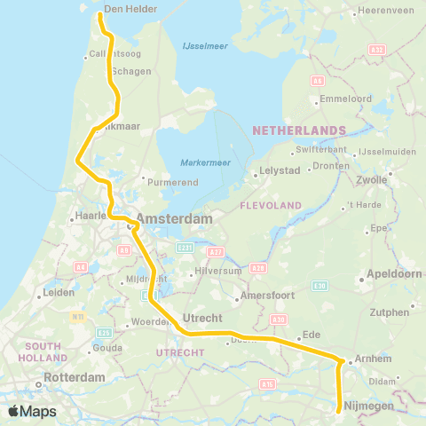 NS Rotterdam Centraal <-> Utrecht Centraal IC2800 map