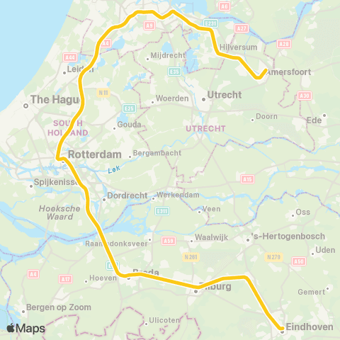 NS Rotterdam Centraal <-> Amsterdam Zuid ICD11800 map