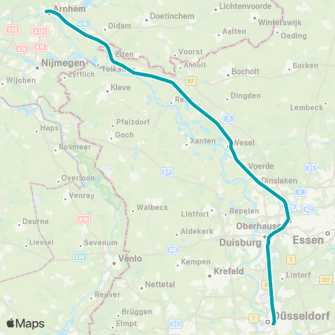 VIAS Arnhem Centraal <-> Düsseldorf Hbf ST21200 map