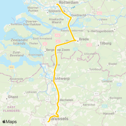 NS Int Brussel-Zuid <-> Rotterdam Centraal ECC9200 map