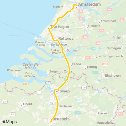 NS Int Brussel-Zuid <-> Lelystad Centrum ECD9500 map