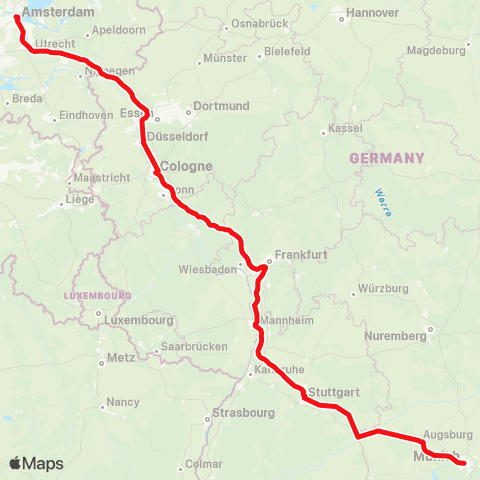 NS Int Amsterdam Centraal <-> Frankfurt (M) Hbf ICE100 map