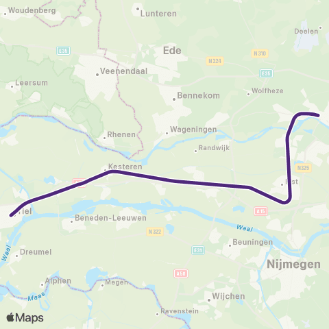 RRReis Arriva Tiel <-> Arnhem Centraal ST31100 map