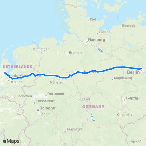 GoVolta Amsterdam Centraal <-> Hamburg Hbf GV300 map