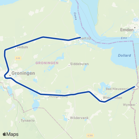 Arriva Winschoten <-> Delfzijl ST37700 map