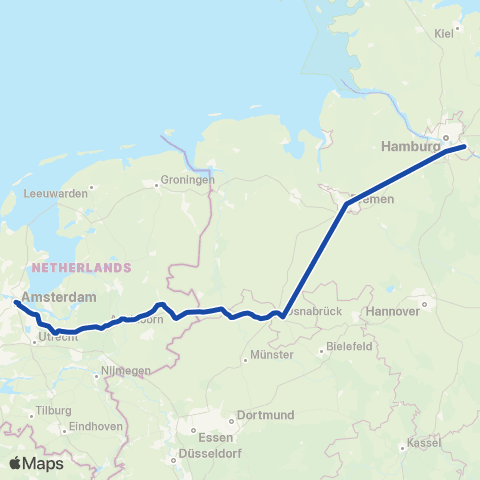 GoVolta Amsterdam Centraal <-> Hamburg-Harburg GV300 map