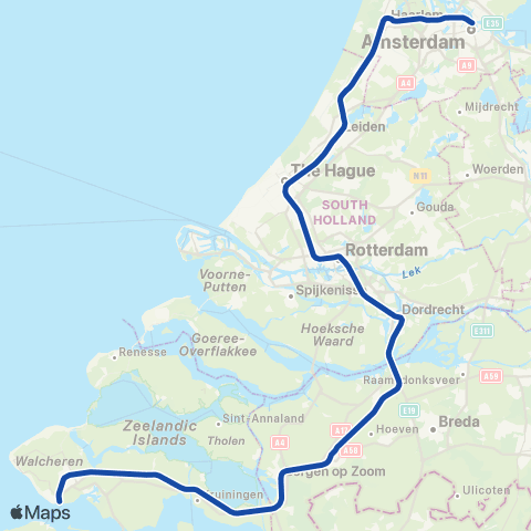NS Rotterdam Centraal <-> Utrecht Centraal IC2800 map