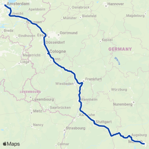 NS Int Amsterdam Centraal <-> Frankfurt (M) Hbf ICE100 map
