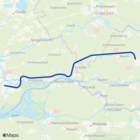 R-net Qbuzz Dordrecht <-> Gorinchem ST7100 map