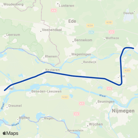 RRReis Arriva Tiel <-> Arnhem Centraal ST31100 map