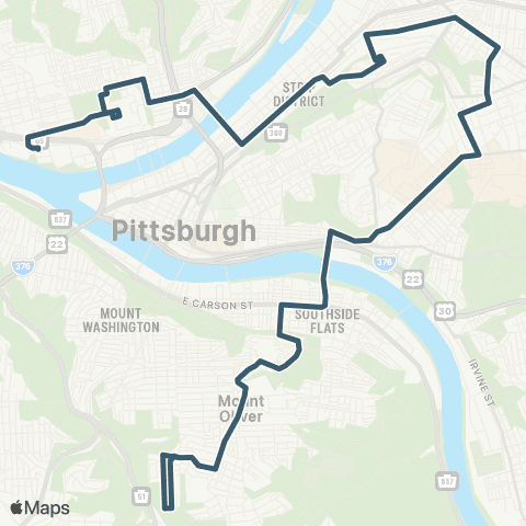 PRT North Side-Oakland-South Side map