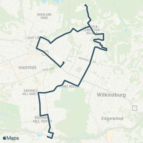 PRT Homewood-Squirrel Hill map