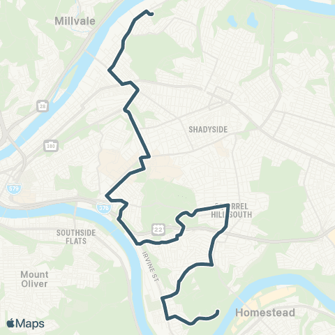 PRT Lawrenceville - Hazelwood map