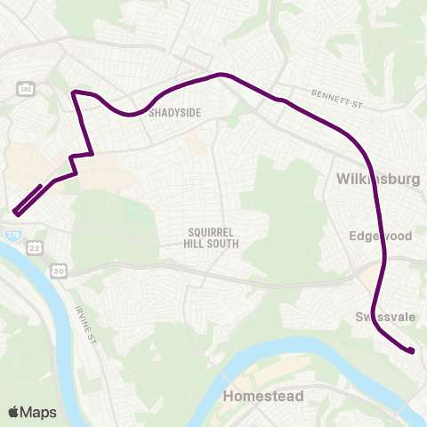 PRT East Busway-Oakland map