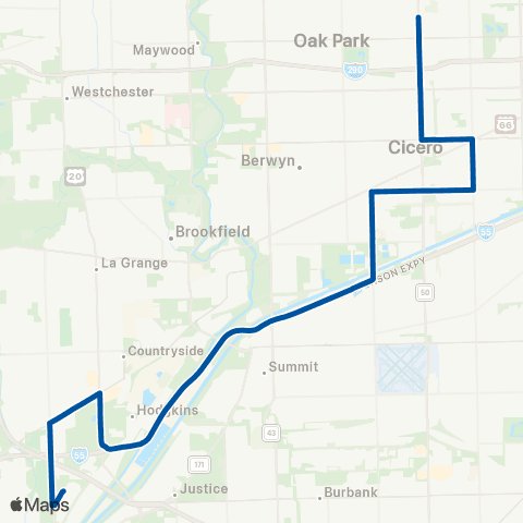Pace Green Line Cicero CTA - UPS Hodgkins map