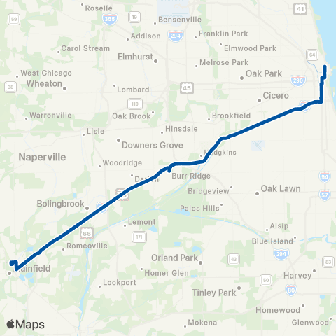 Pace Plainfield-East Loop Express map