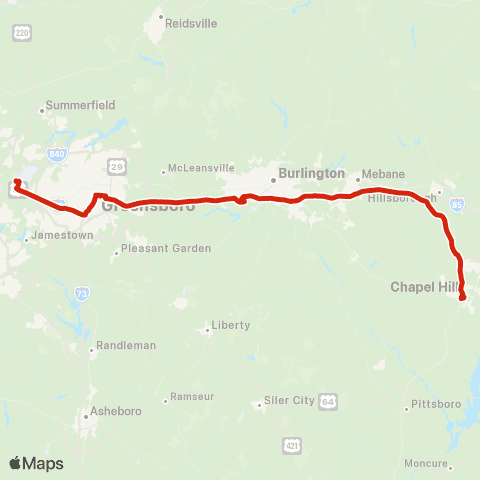 Piedmont Authority for Regional Transportation (PART) Alamance Burlington Express map