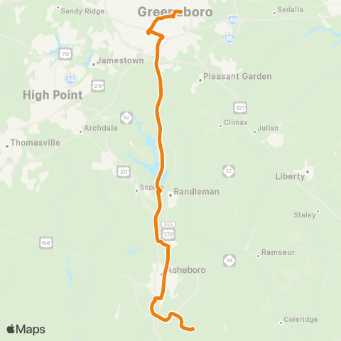 Piedmont Authority for Regional Transportation (PART) Randolph Express map