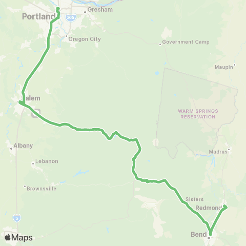 Pacific Crest Bus Lines Bend to Portland Express map