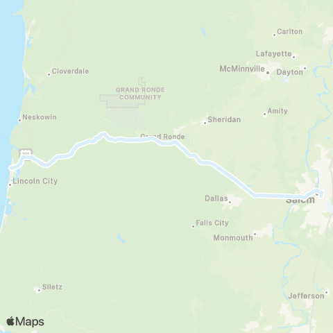 Pacific Crest Bus Lines Lincoln City to Salem map