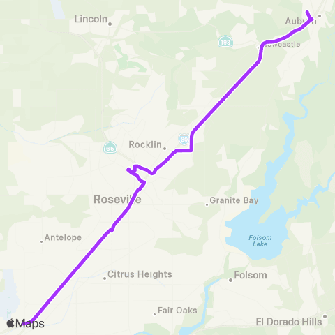 Placer County Transit Auburn to Light Rail (Watt / I-80) map
