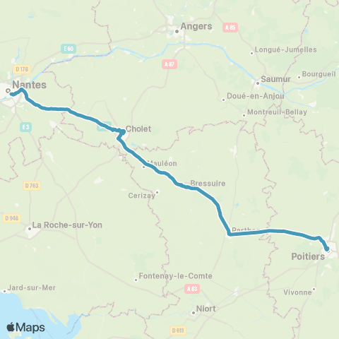 Aléop Lignes Express régionales Nantes / Poitiers map