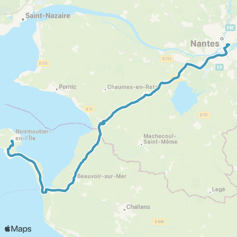 Aléop Lignes Express régionales Nantes / Noirmoutier map
