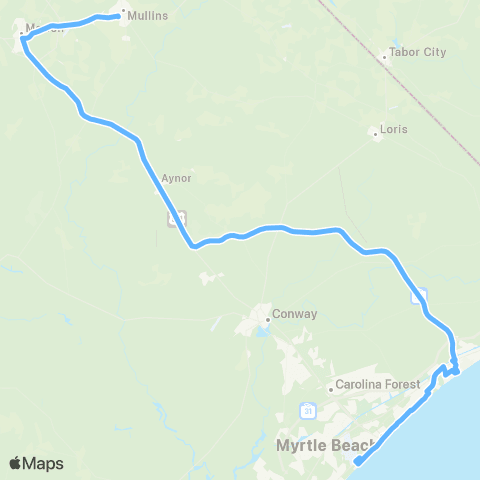 Pee Dee RTA Marion to Myrtle Beach map