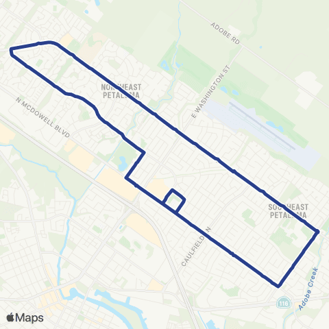 Petaluma Transit East Petaluma Counterclockwise map