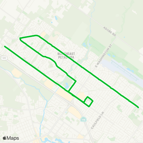 Petaluma Transit Kenilworth Junior High & Casa Grande High map
