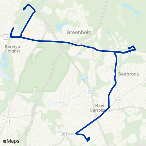 TheBus Greenbelt - New Carrollton Ltd Stop map
