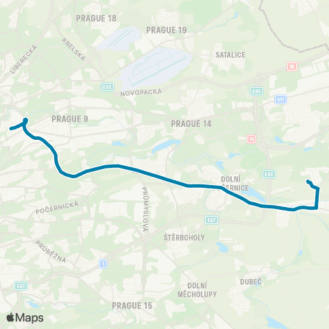 PID Palmovka - Dolní Počernice - Výzkumné Ústavy Běchovice map