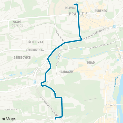 PID Dejvická - Stadion Strahov map