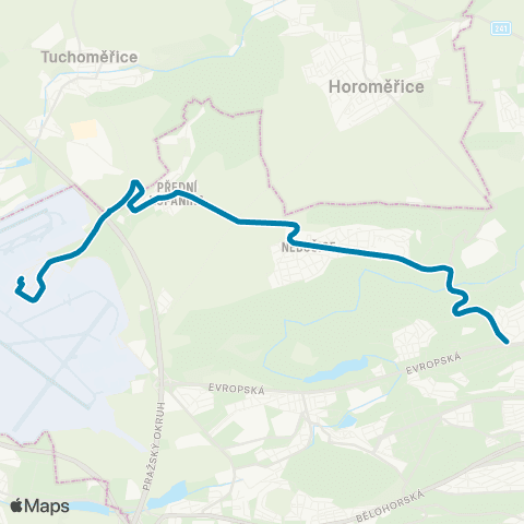PID Bořislavka - Nebušice - Přední Kopanina / K TuchoměřicůM - Letiště / Terminál 1 map