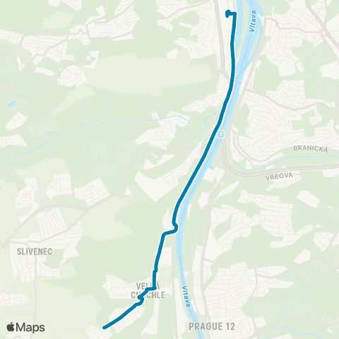 PID Smíchovské Nádraží - Velká Chuchle - Na Hvězdárně map