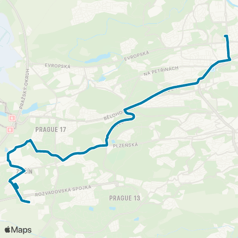 PID Dejvická - Zličín - Obchodní Centrum Zličín map